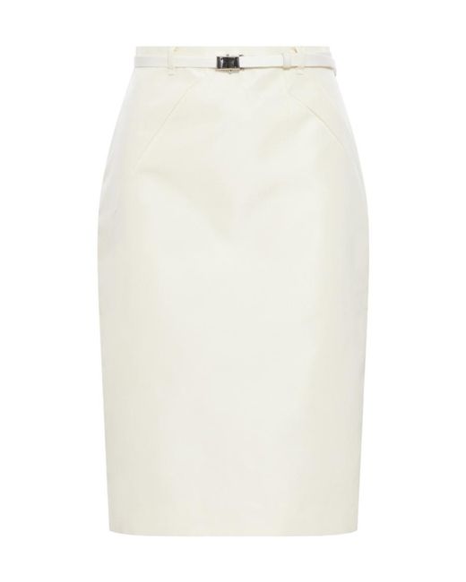 Prada White High-Waist Logo-Buckle Straight Faille Skirt
