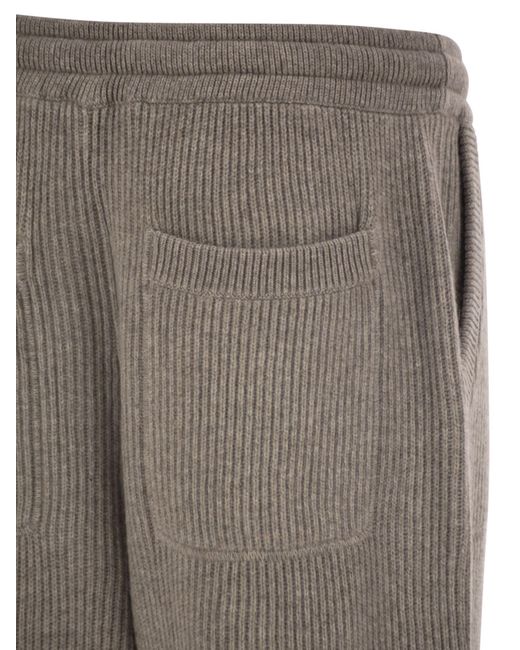 Brunello Cucinelli Gray Cashmere English Rib Knit Joggers for men