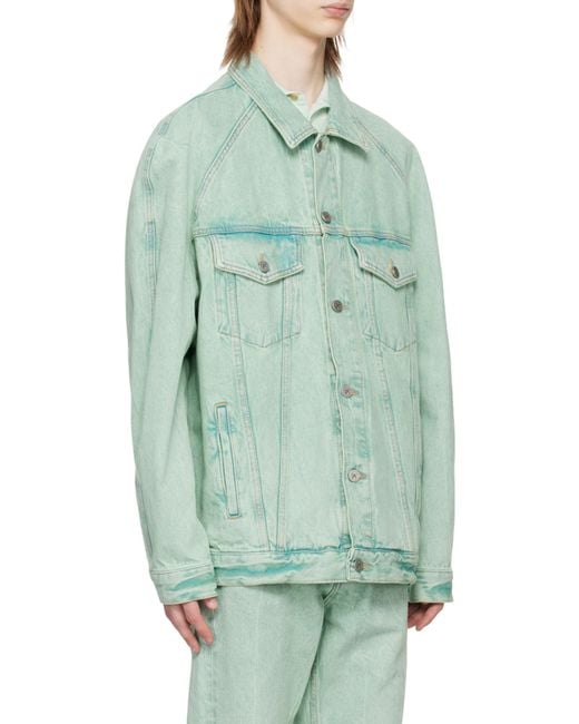 Palm Angels Green Overdyed Buttoned Denim Jacket for men