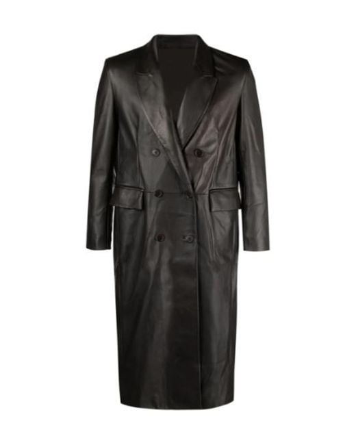 Salvatore Santoro Black Double Breasted Mid Length Leather Coat