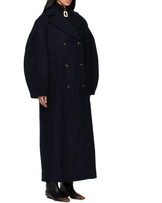 Ganni Blue Double-Breasted Long Coat