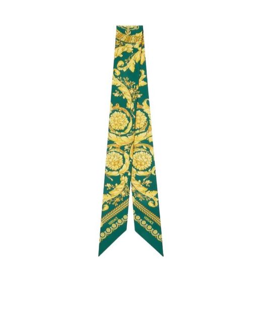 Versace Green Barocco-Printed Skinny Cut Scarf Tie