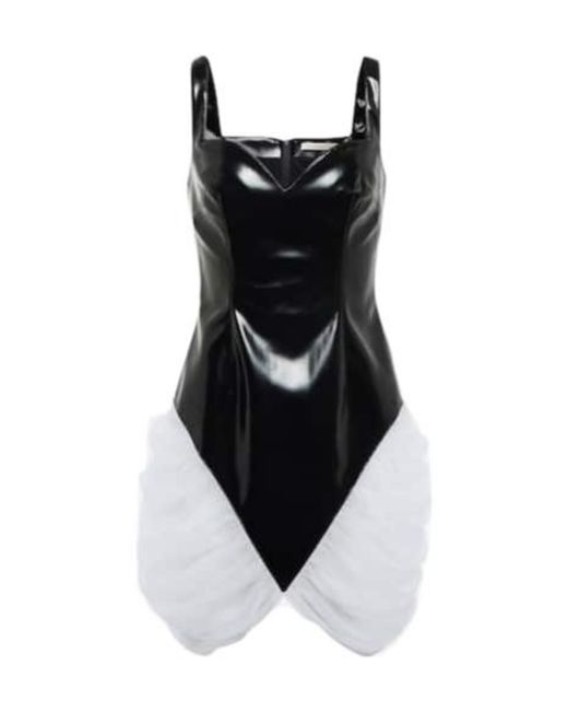 Christopher Kane Black Tulle-Trimmed Vinyl Minidress