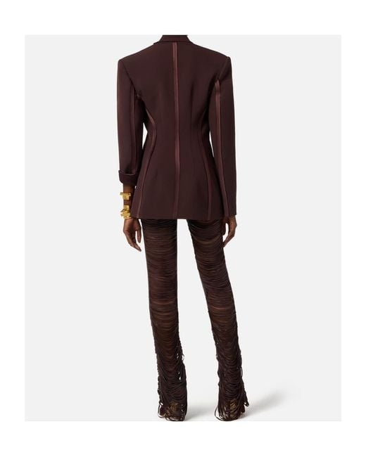 Elisabetta Franchi Brown Satin Lapels Double-Breasted Jacket