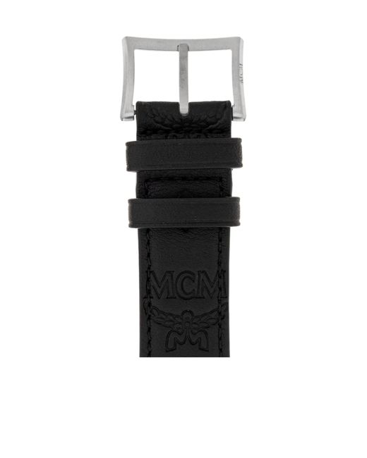 MCM Black Embossed-Monogram Leather Apple Watch Band for men
