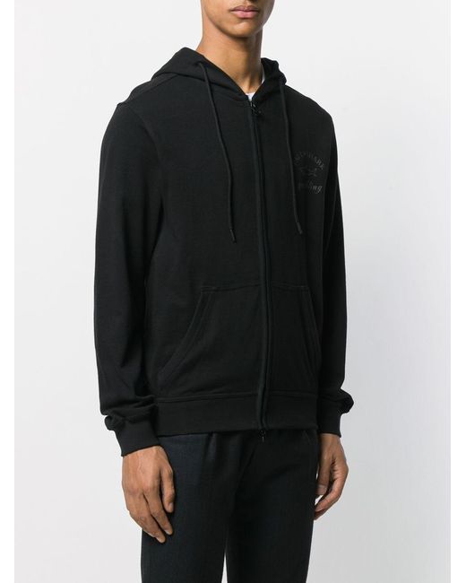 Paul & Shark Black Logo Printed Hooded Casual Jacket for men