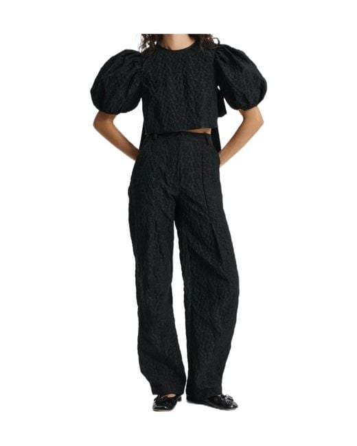 CECILIE BAHNSEN Black Puff Sleeve Top