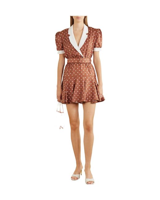 Rodarte Brown Belted Polka-Dot Silk Midi Dress