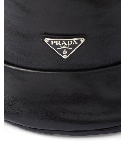 Prada Black Logo-Enamelled Padded Designed Bucket Hat