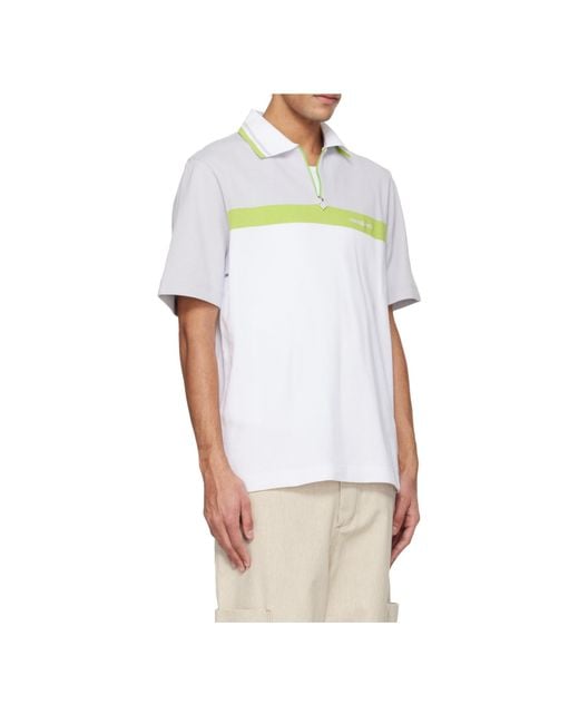 Casablanca White Colour Block Zip Polo Shirt for men