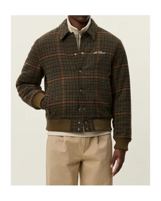 Les Deux Brown Houndstooth Wool Bomber Jacket for men