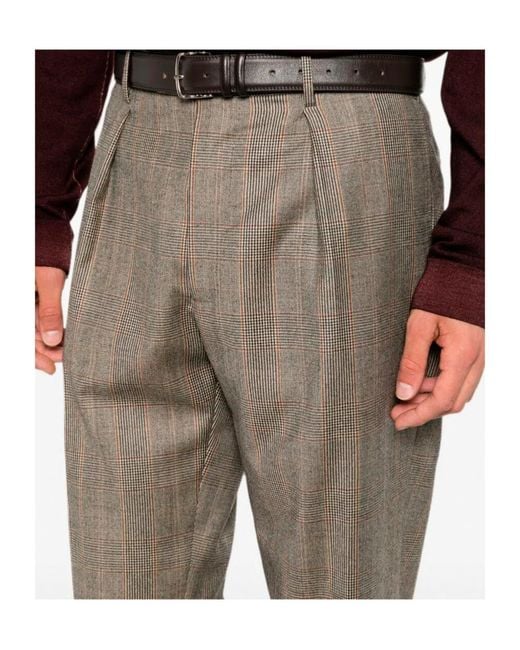 Berwich Gray Check-Pattern Pleated Trousers for men