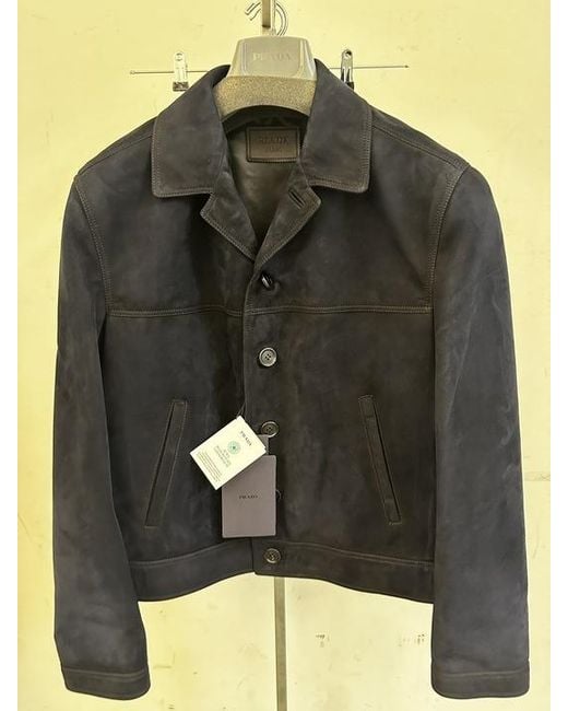 Prada Blue Suede Blouson Jacket for men