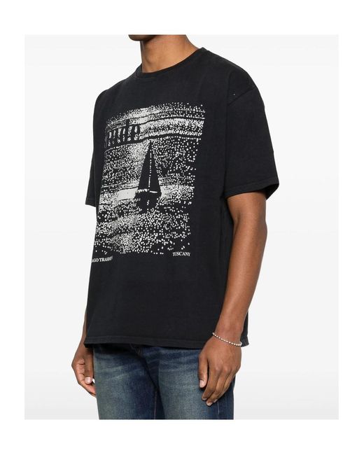 Rhude Black Graphic-Print Crewneck T-Shirt for men