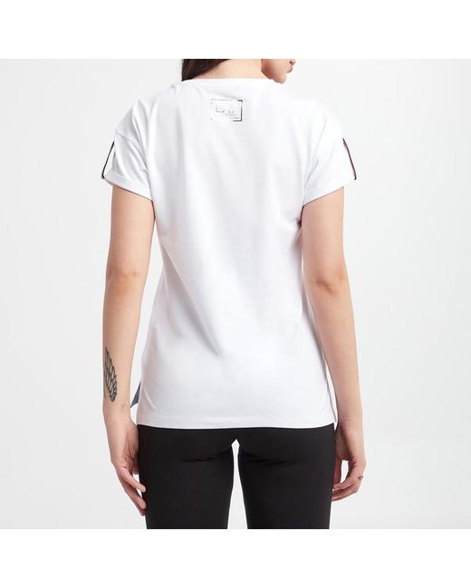 EA7 White Striped Short-Sleeved T-Shirt