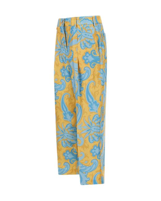 Etro Blue Paisley Printed Pleated Trousers