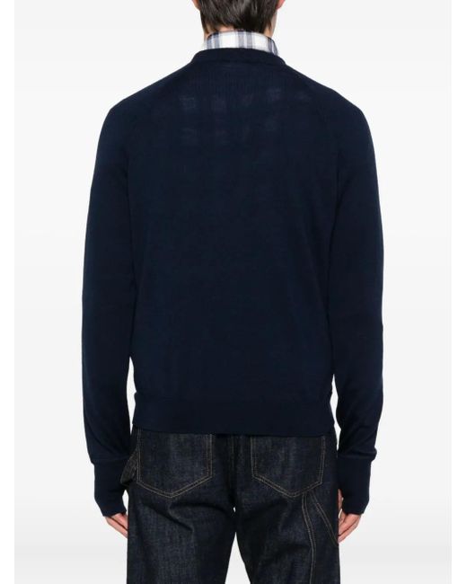 Eleventy Blue Ribbed Crewneck Sweater for men