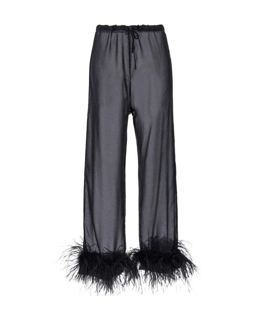 Oseree Blue Feather-Trim Pajama Bottoms