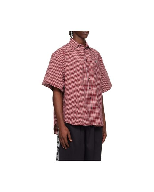 Vetements Red Logo Patch Checked Short-Sleeve Shirt for men