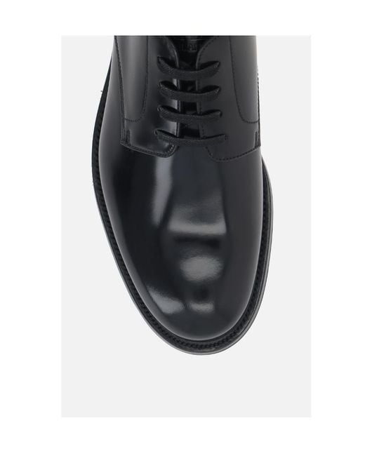 Prada Black Brushed Leather Lace-Up Shoes for men