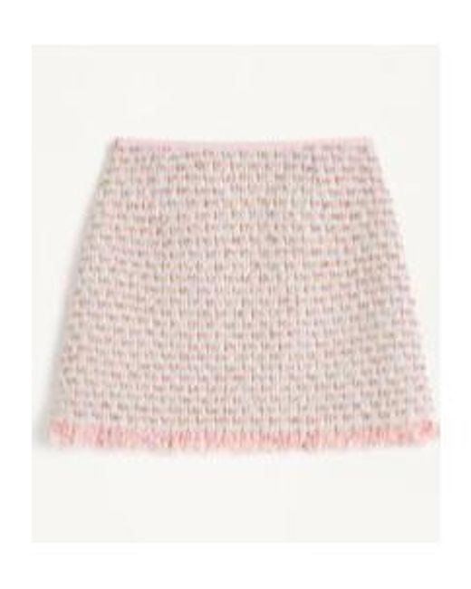 Valentino Natural Bow Detailed Frayed Hem Tweed Skirt