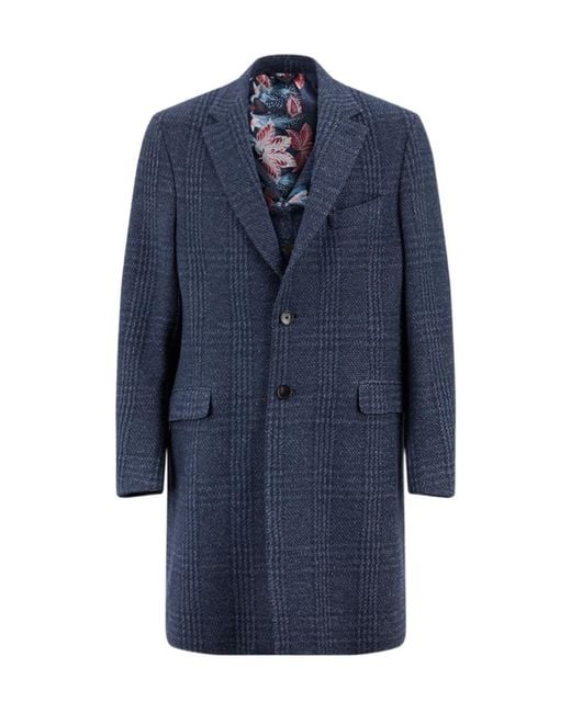 Etro Blue Plaid Jacquard Mid-Length Suit Jacket for men