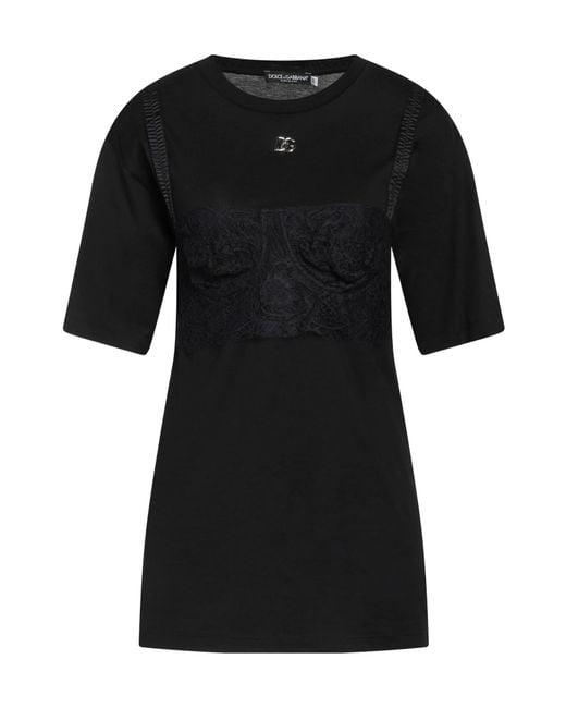 Dolce & Gabbana Black Solid Color T-Shirts
