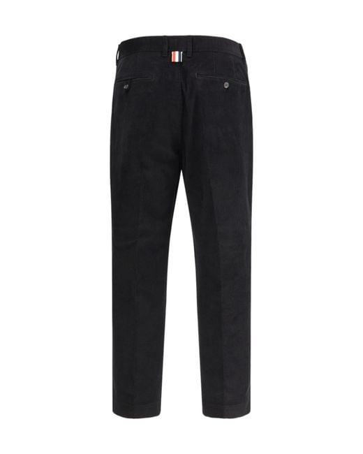 Thom Browne Black Corduroy Stripe Detail Chino Trousers for men
