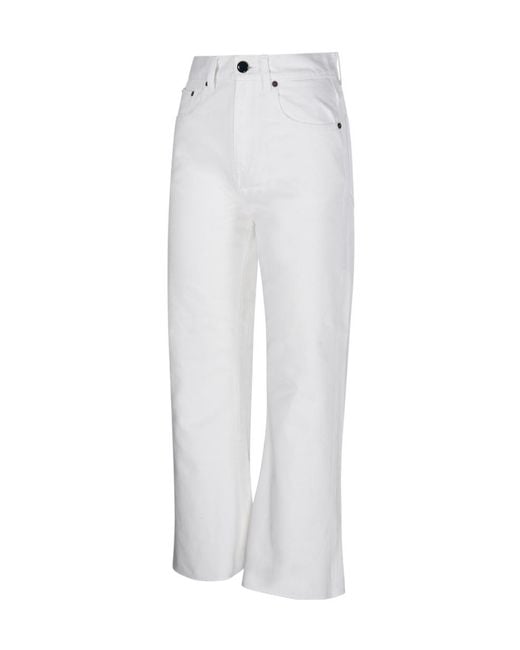 Victoria Beckham White Logo-Patch Bootcut Jeans