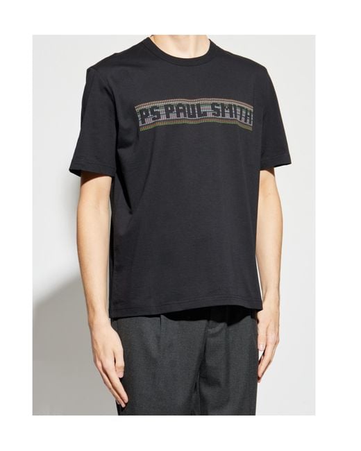 Paul Smith Black Ps Paul Smith Logo Printed Crewneck T-Shirt for men