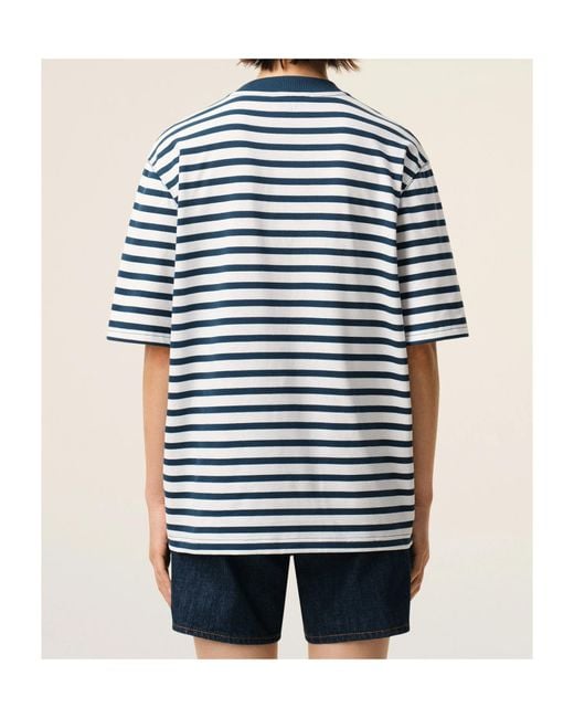 AMI Blue Short Sleeves Boxy Fit Mariniere Teeshirt With for men