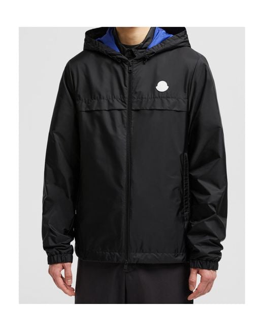 Moncler Rifeo Logo Patch Zip-Up Jacket in Black for Men | Lyst