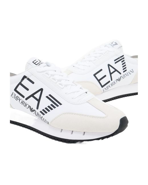 EA7 Blue Logo-Print Panelled Sneakers for men