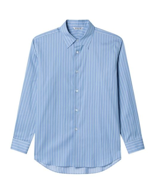 Auralee Blue Light Striped Cotton And Silk Shirt for men