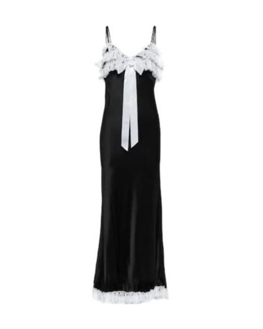 Rodarte Black Lace-Trimmed Silk Maxi Dress