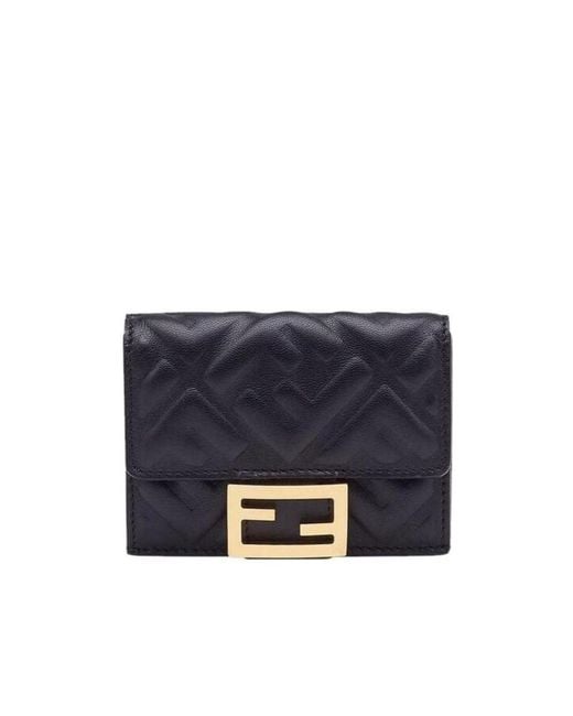 Fendi Blue Micro Logo Embossed Trifold Wallet