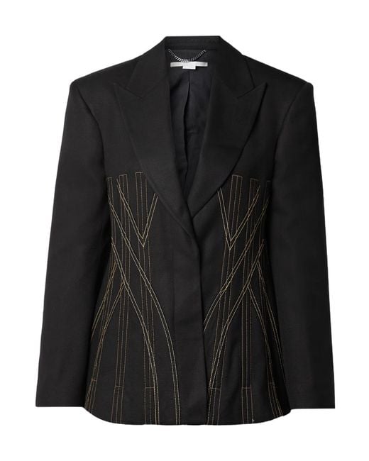 Stella McCartney Black Topstitched Grained Suit Jacket
