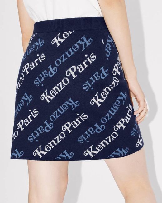 KENZO Blue All-Over Logo Detailed Knitted Mini Skirt