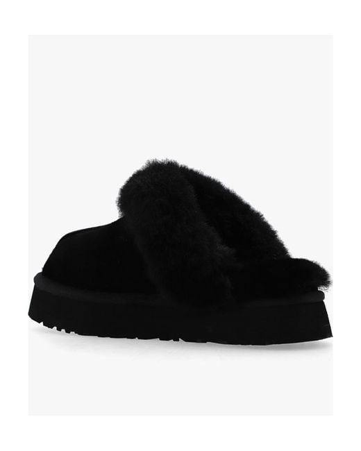 Ugg Black Disquette Logo Embossed Platform Slippers