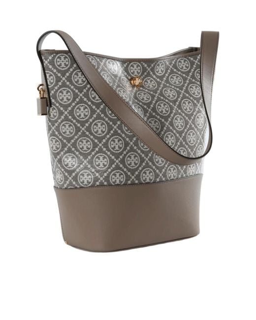 Tory Burch Gray T Monogram Bucket Bag