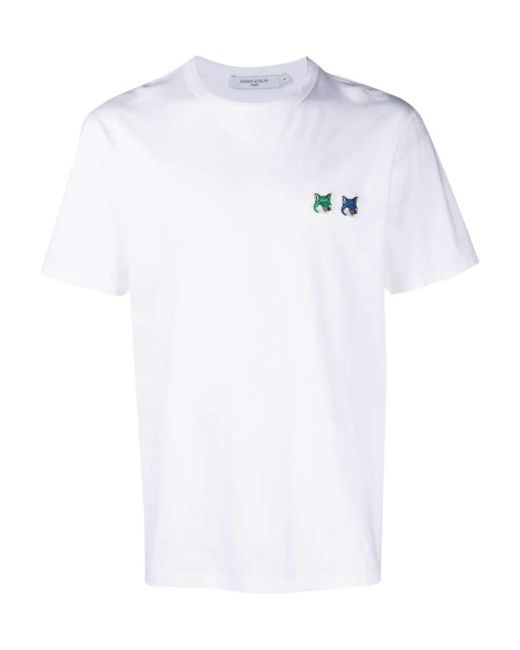 Maison Kitsuné White Chest Logo-Patch Detail T-Shirt for men
