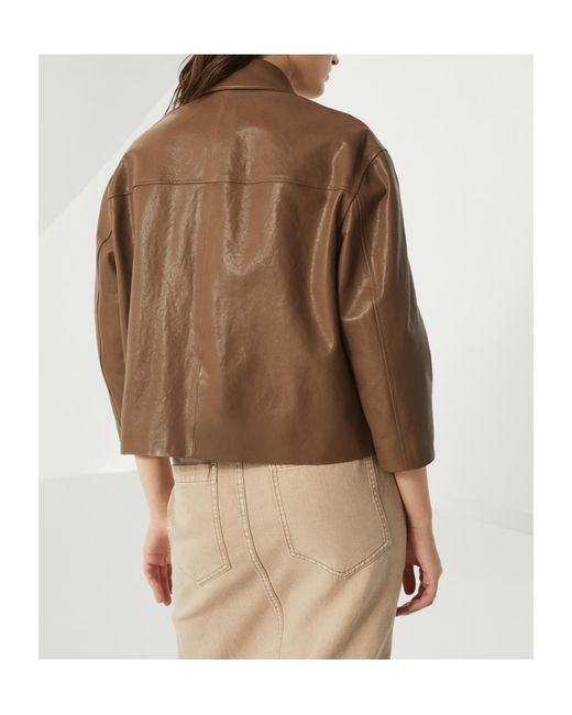 Brunello Cucinelli Brown Embellished Polished Leather Outerwear Blazer