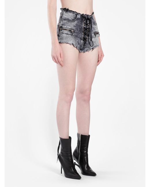 Unravel Project Gray Retro Trimmed Denim Shorts