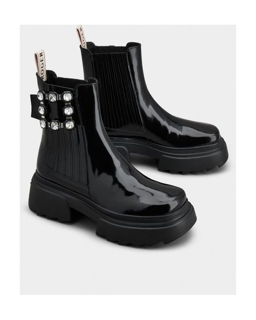 Roger Vivier Black Buckle Embellished Ankle Boots