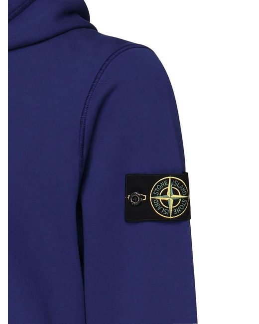 Stone Island Blue Compass Patch Drawstring Hoodie for men