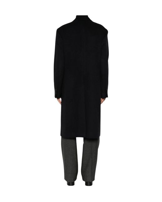 Lardini Black Double-Breasted Peak-Lapel Coat for men
