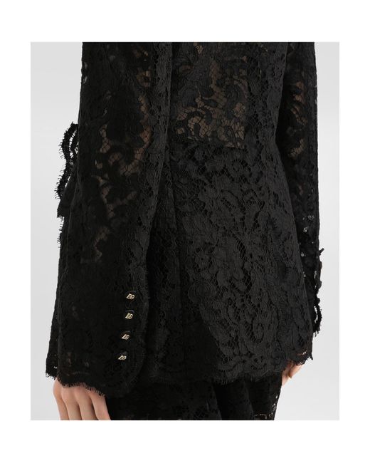 Dolce & Gabbana Black Lace Double-Breasted Blazer