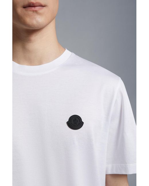 Moncler White Logo Detailed Crewneck T-Shirt for men