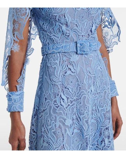 Oscar de la Renta Blue Floral Lace Cocktail Dress