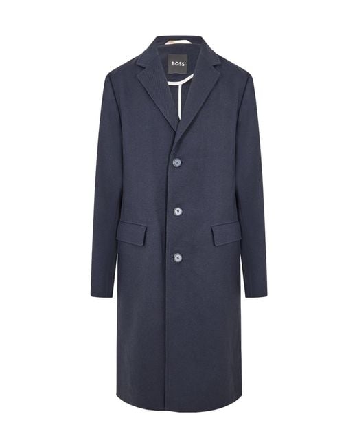 Boss Blue Minimalist Warm Coat for men